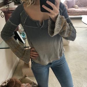 We the free boho top XS crochet sleeves